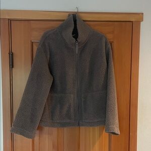 H&M Gray/brown Zip-Up Sherpa Jacket